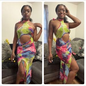 Tropical sheer maxi party dress